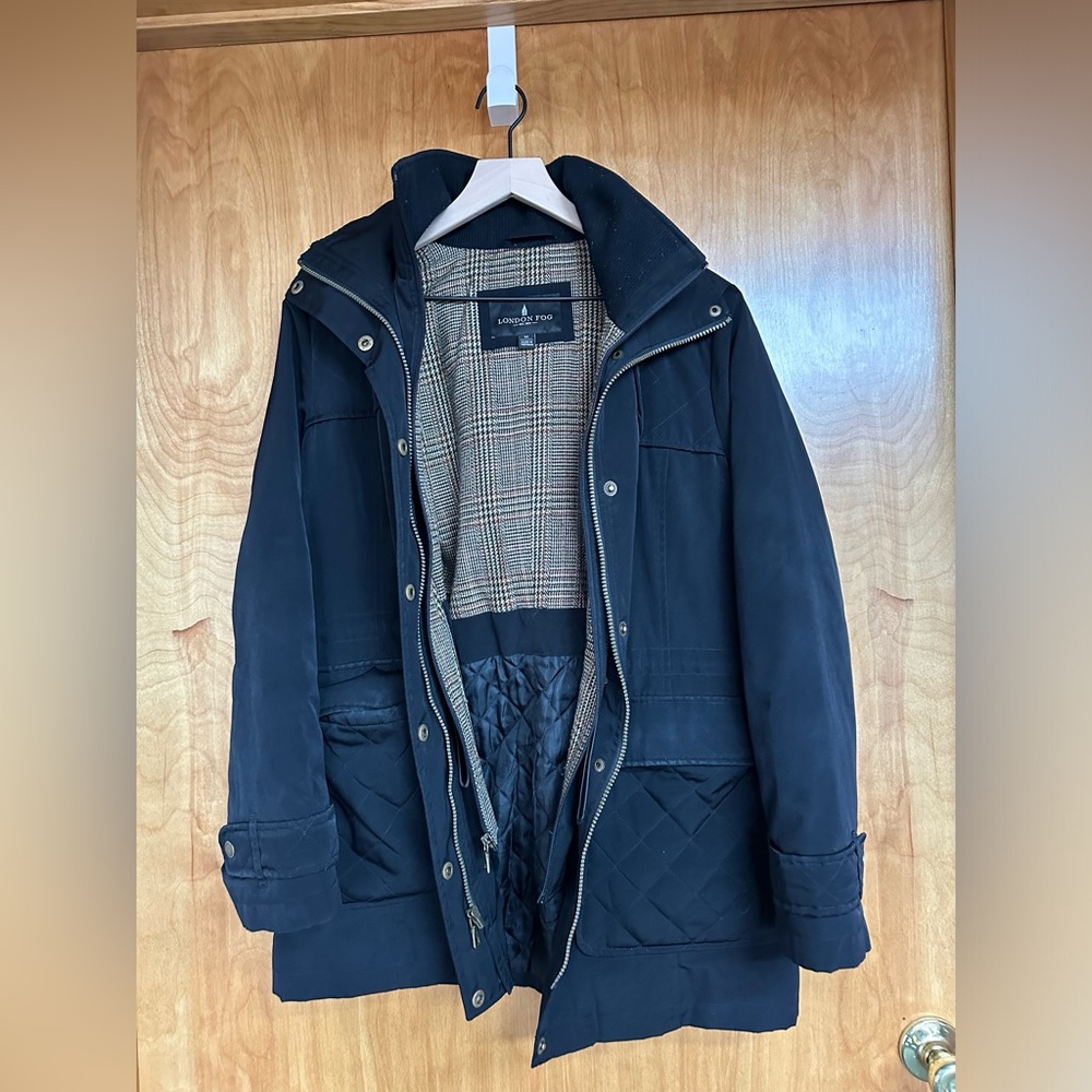 London Fog Women's Water-Resistant Hooded Anorak Coat in Black Size Medium